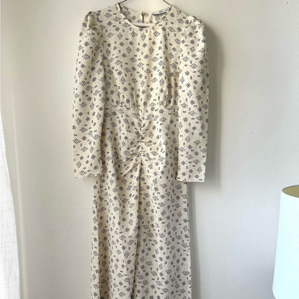 Mango - Ruched Detail Dress Ecru - 4 - Women